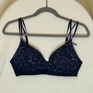 Aerie blue floral wireless lace bra with adjustable straps